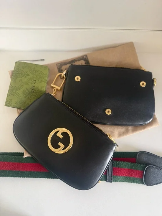 Gucci Black Leather Mini Bag with Gold Hardware and Green-Red Web Strap - Picture 7 of 7